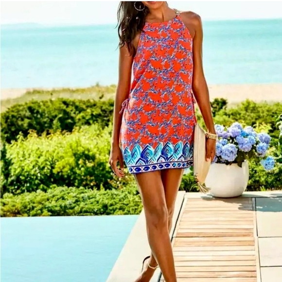 Lilly Pulitzer Pearl Romper in Picante Coral Heebee Zeebees - Picture 3 of 16